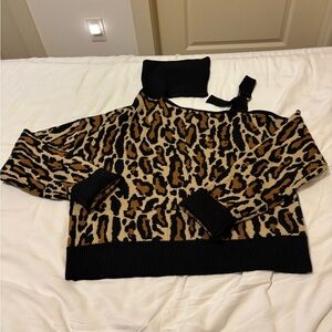 NBD Leopard Print Off-the-Shoulder Sweater